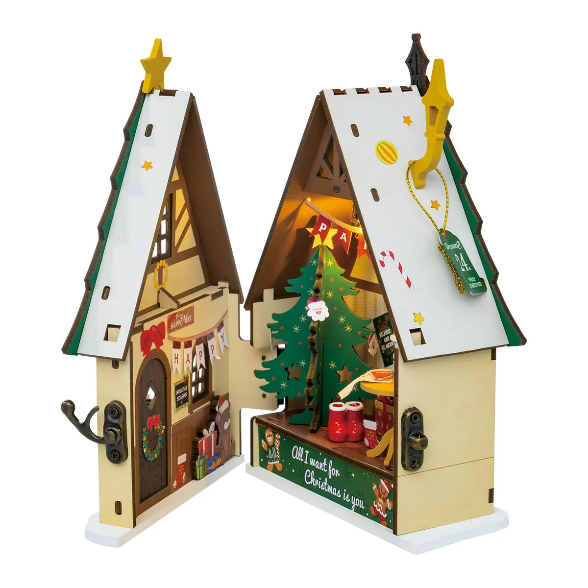 DIY Miniature Wooden Dollhouse - Twinkling Christmas House