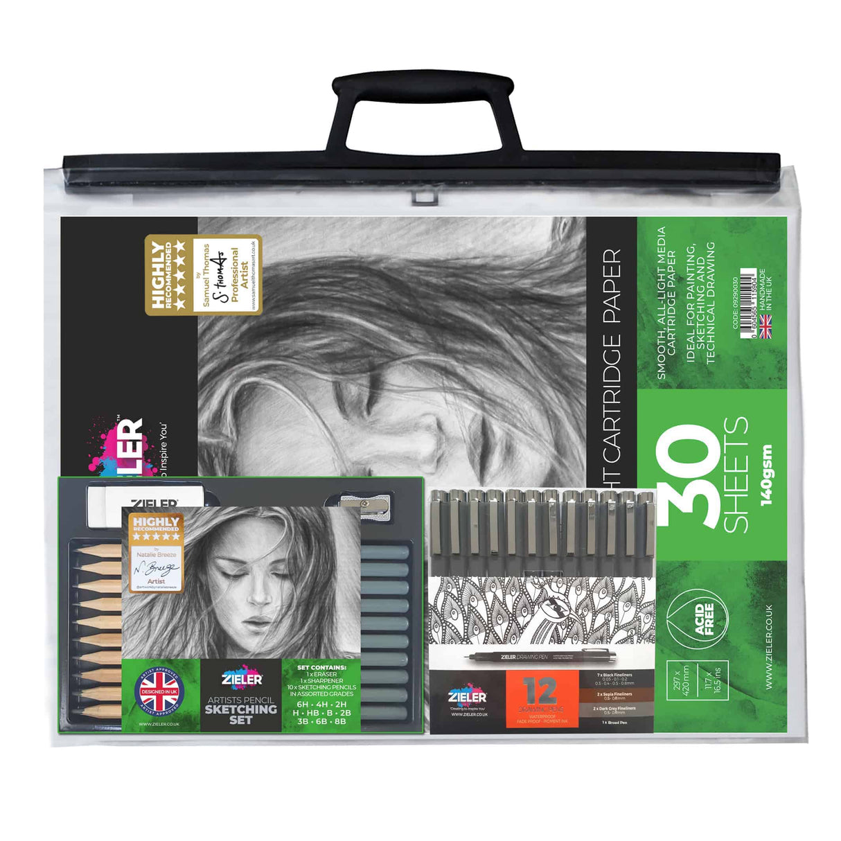 Zieler Drawing & Sketching Set in a Clear A3 Case (26 Pieces)