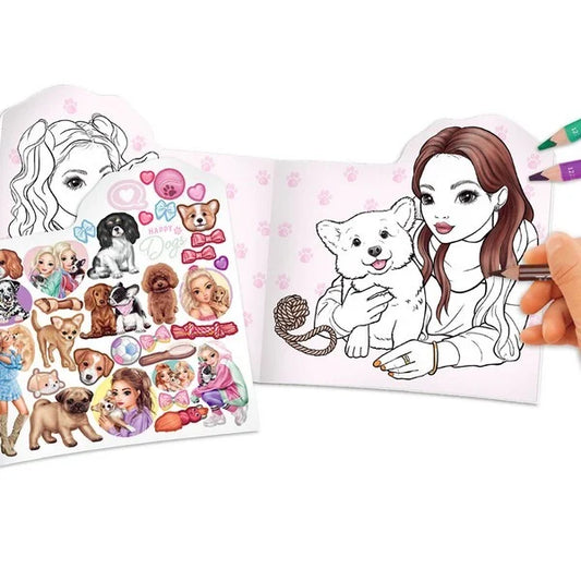 TOPModel Coloring Book with Stickers Doggy