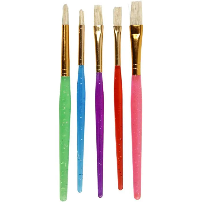 Kids Paint Brushes - Flat & Round (5 Pack)