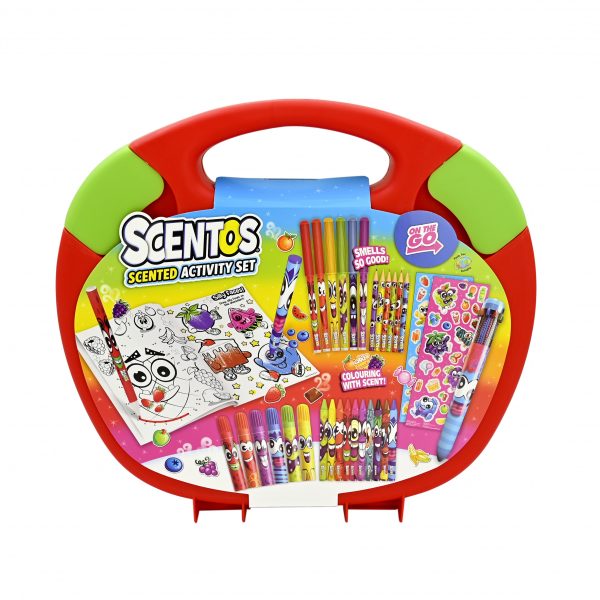 Scentos scented activity set in a red carrying case on a white background