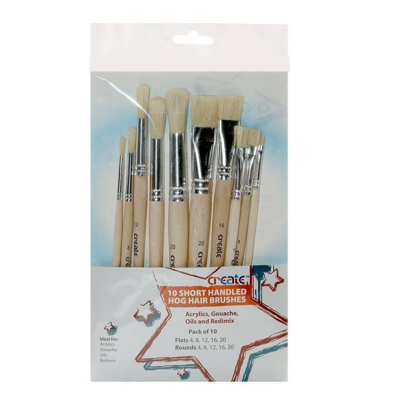 Create Short Handle Hog Hair Brushes Set (10 Pack)