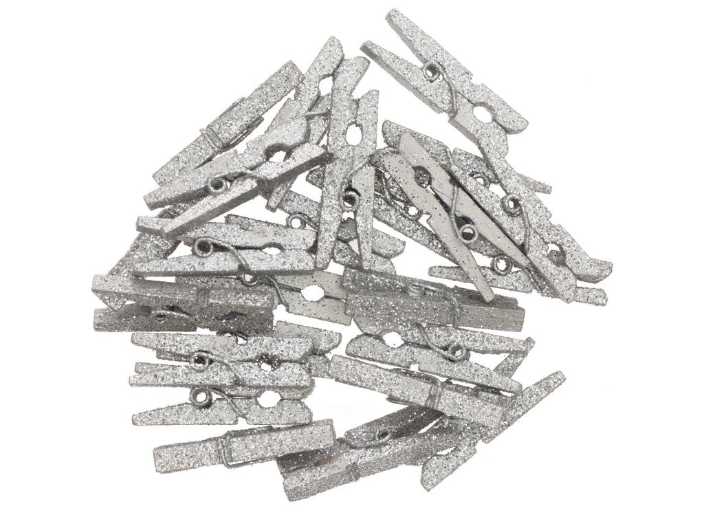 CLIPS SMALL,WOOD SILVER GLITTE24 PCS, 3CM, 4 x