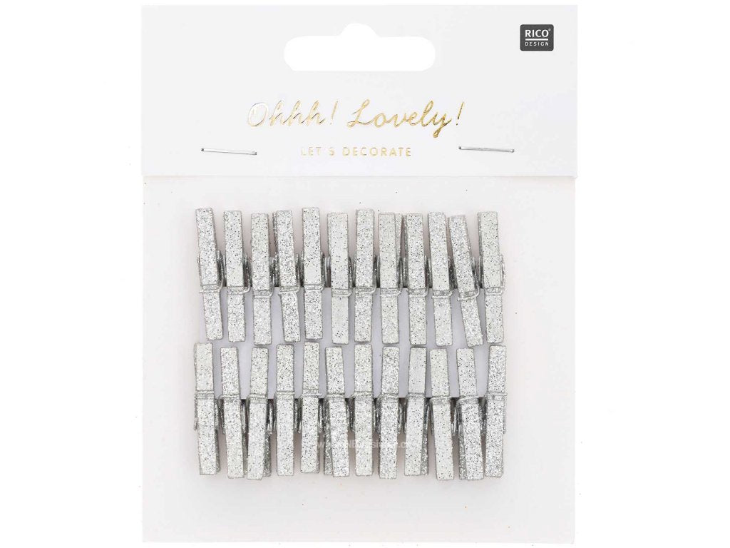 CLIPS SMALL,WOOD SILVER GLITTE24 PCS, 3CM, 4 x