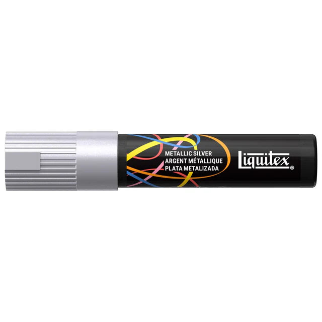 Liquitex metallic silver paint marker on a white background