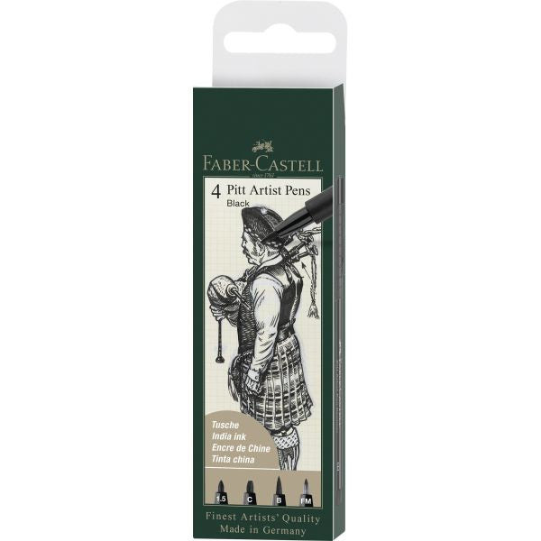 Faber-Castell Pitt Artist Pens India Ink - Black (4 Pack)