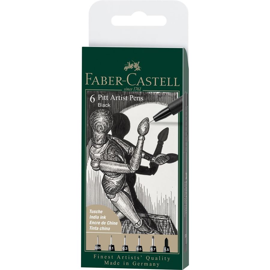 Faber-Castell Pitt Artist Pen India Ink Pen - Black Wallet Of 6