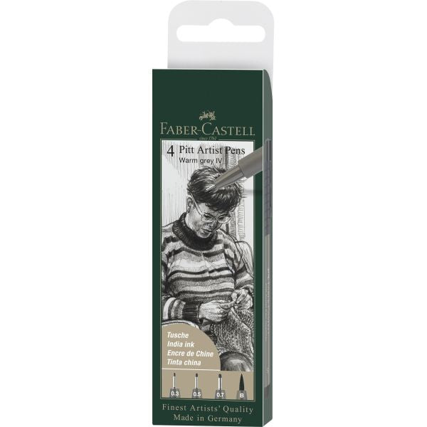 Faber-Castell Pitt Artist India Ink Pens - Warm Grey 1V (4 Pack)