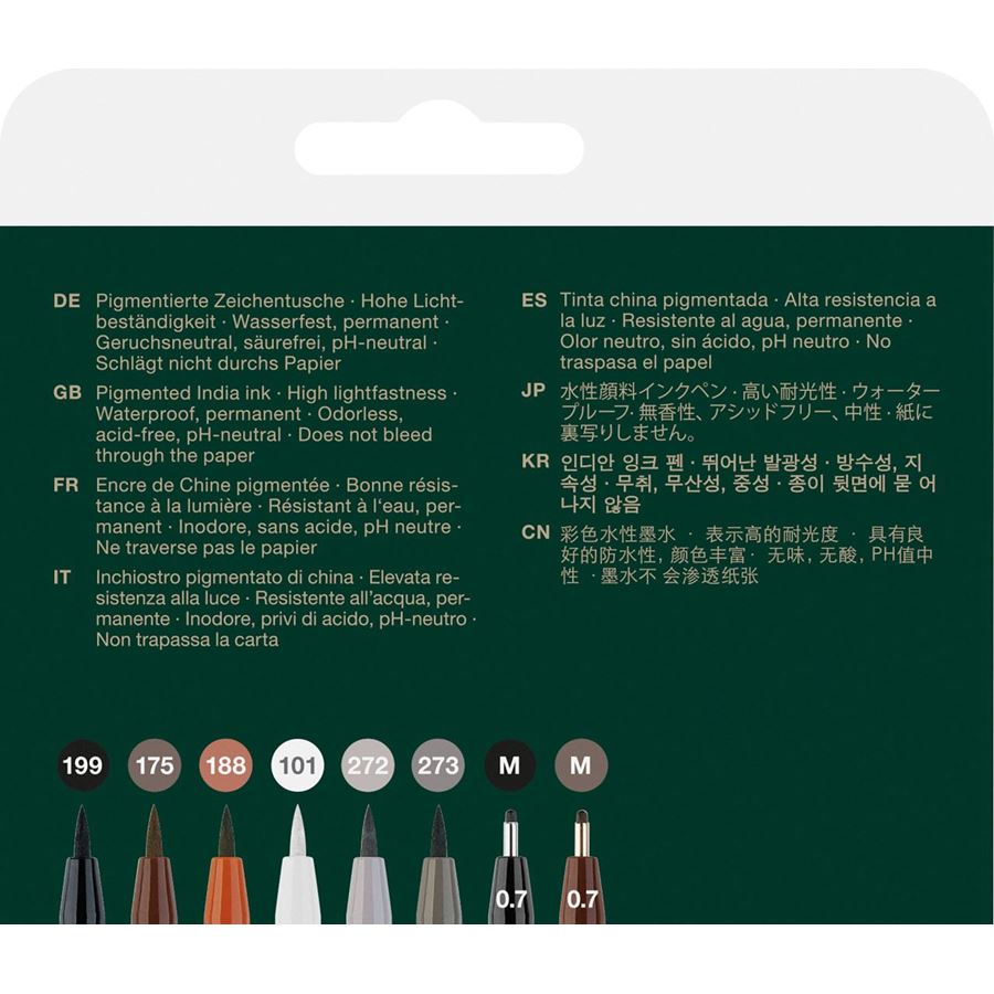 Pitt Artist Pen Brush India Ink Pen Classic - Wallet of 8