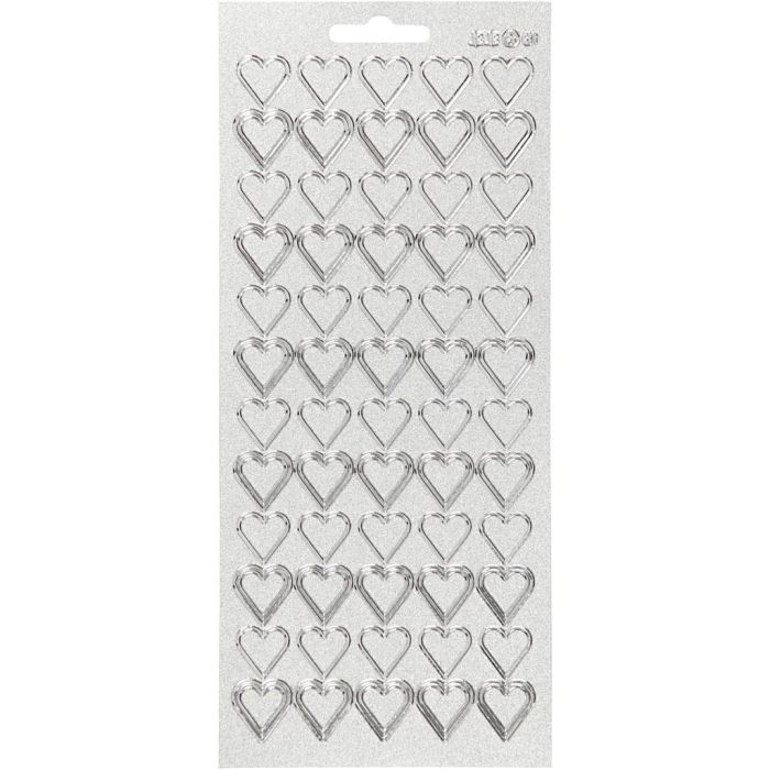 Stickers 10x23cm Sheet - Silver Hearts