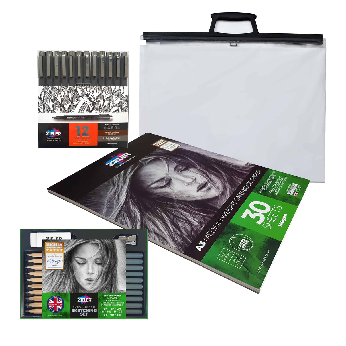 Zieler Drawing & Sketching Set in a Clear A3 Case (26 Pieces)