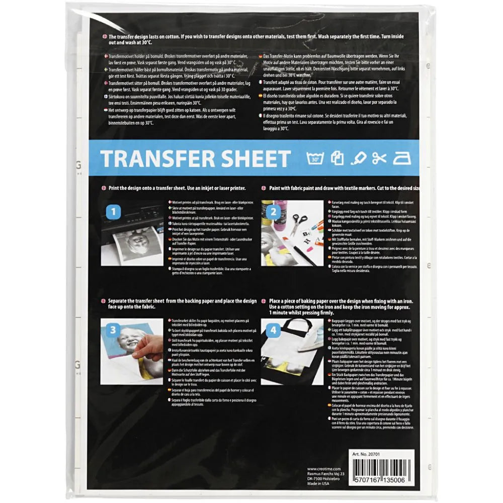 Transfer Sheets 21.5x28 cm - Dark & Light Textiles (12 Pack)