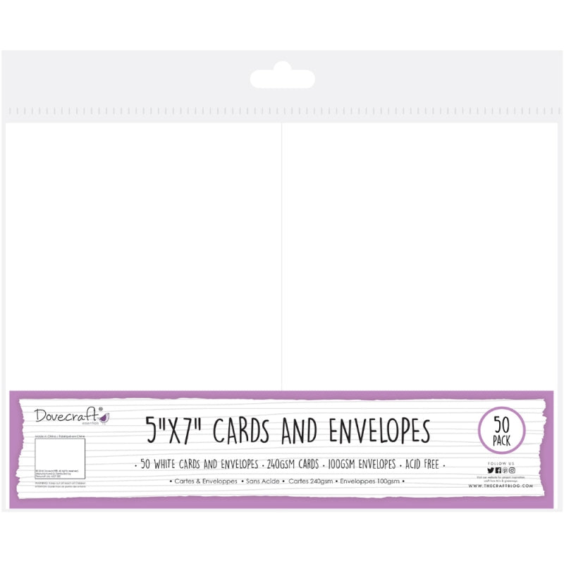 Dovecraft Cards & Envelopes 5x7" - White (50 Pack)
