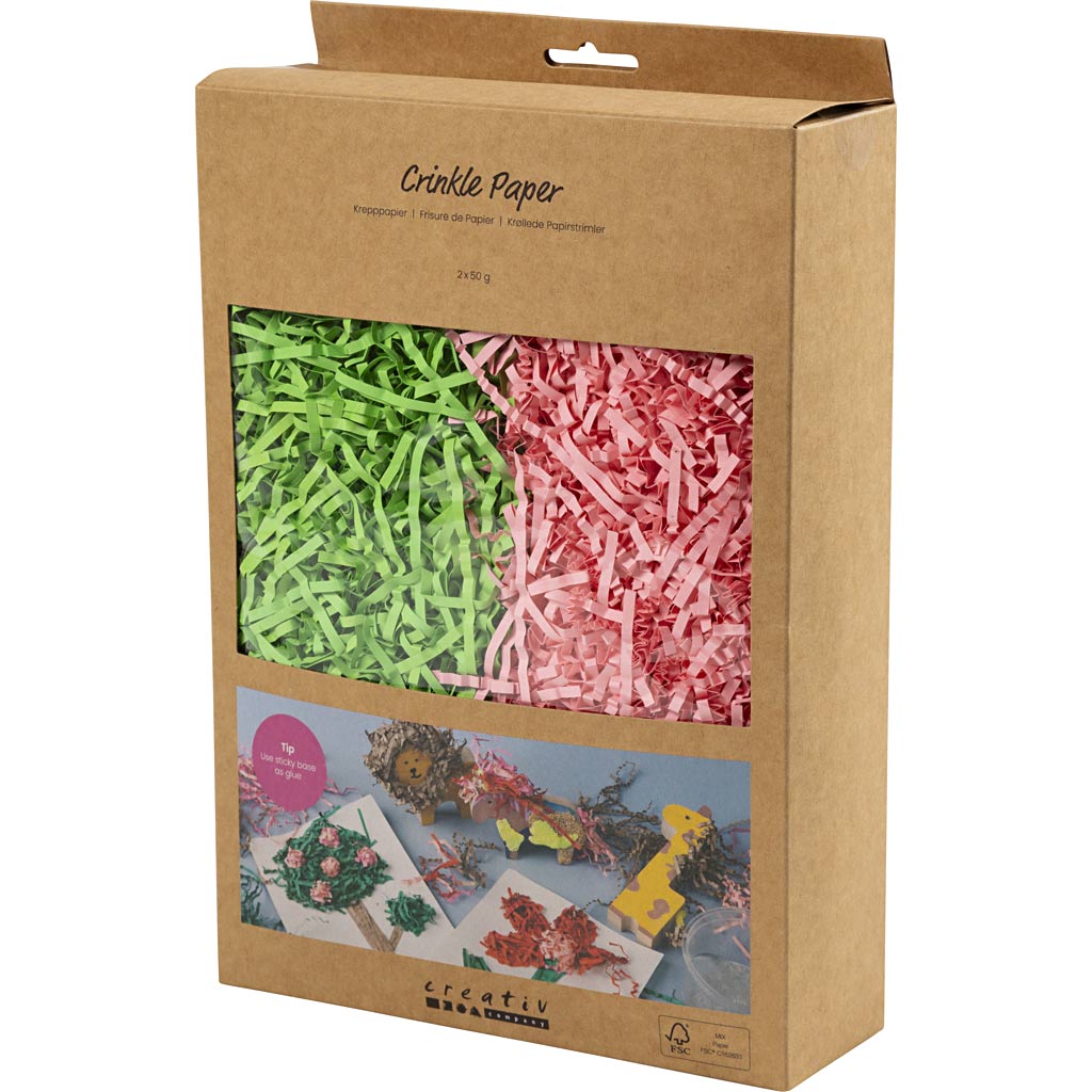 Crinkle Paper L:25-30cm W:3mm - Dark Green Pink 2x50g