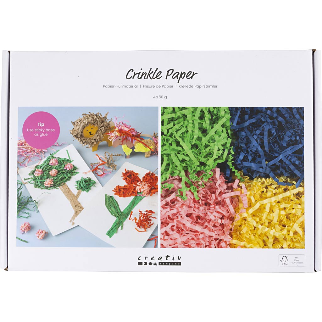 Crinkle Paper L:25-30cm W:3mm - Blue Dark Green Pink Yellow (4x50g)