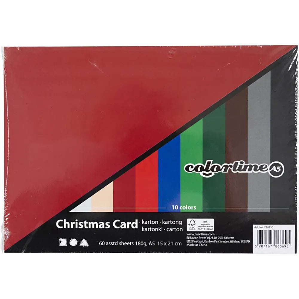 Christmas Card - Assorted Colours A5 (Pack of 60)