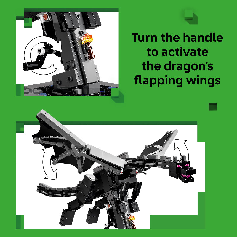 Instructions for activating a dragon model with flapping wings on a green background