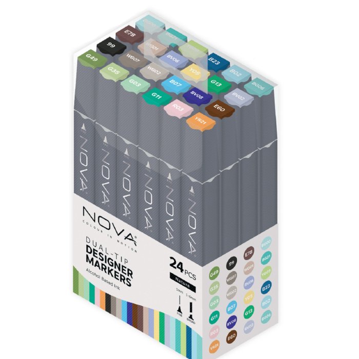 Nova Sketch Dual Tip Alcohol Markers - Nature (24 Pack)