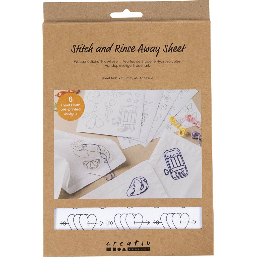 Stitch and Rinse Away Sheet - Decorative Designs A5 sheet 1485x210mm (6 Sheets)