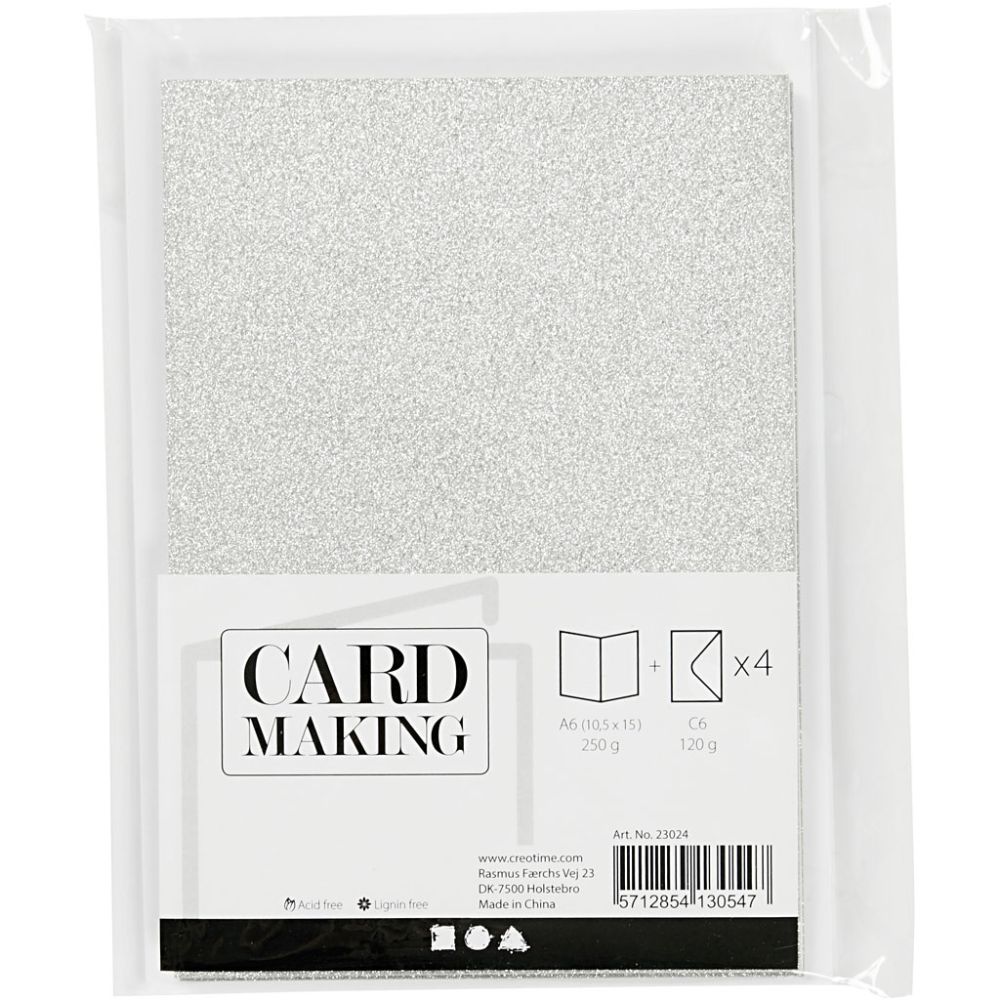 Cards & Envelopes A6 - Silver Glitter (4 Set)