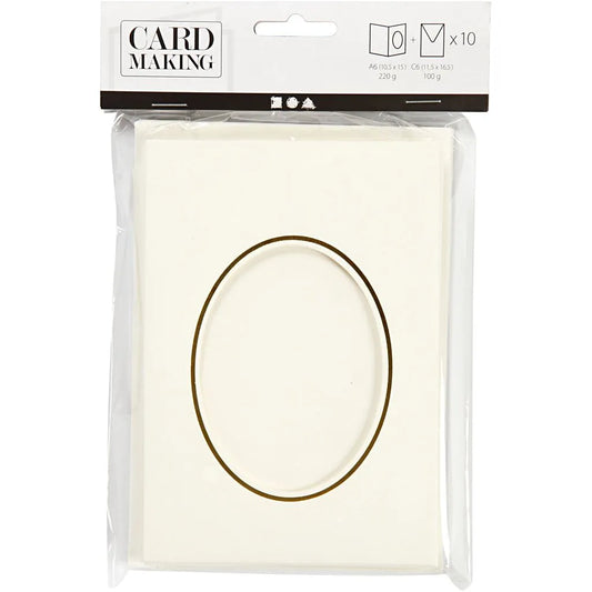 Passepartout Card & Env off-white Gold Oval