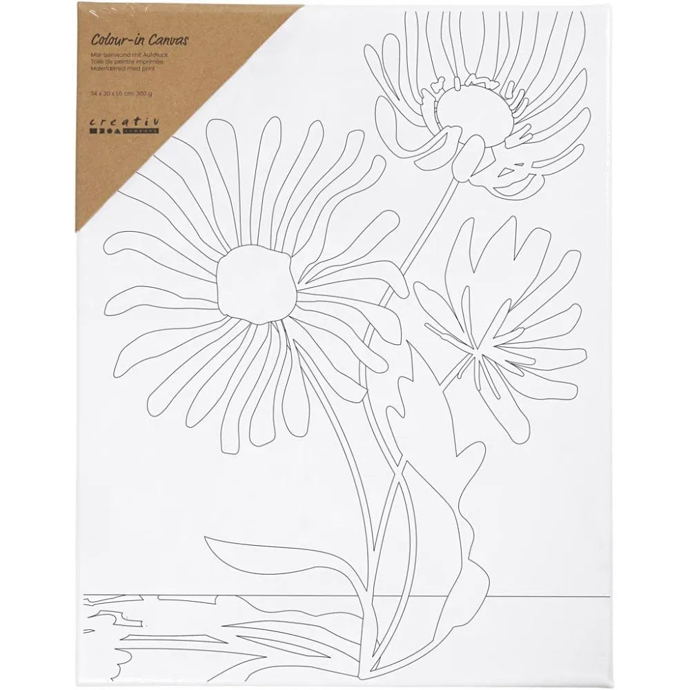 Colour-in Canvas with Print - Large Flowers