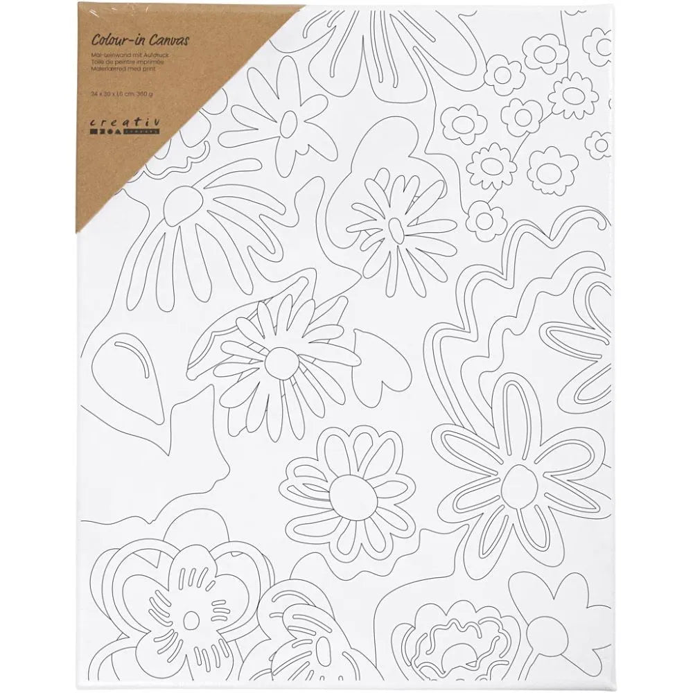 Colour-in Canvas with Print - Flowers
