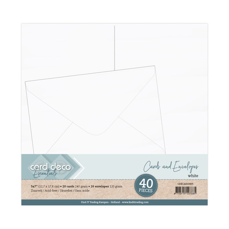 Card Deco Essentials 5x7 Cards & Envelopes - White (40 Pack)