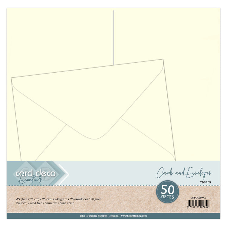 Card Deco Essentials A5 Cards & Envelopes - Cream (50 Pack)