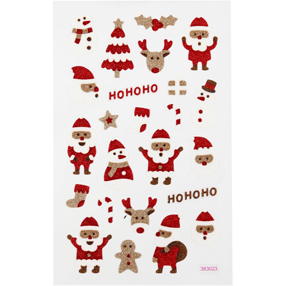 Glitter Stickers 10x16cm - Santas (1 Sheet)
