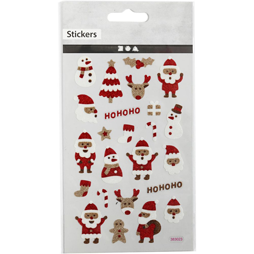 Glitter Stickers 10x16cm - Santas (1 Sheet)