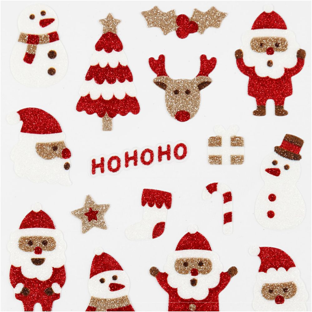 Glitter Stickers 10x16cm - Santas (1 Sheet)