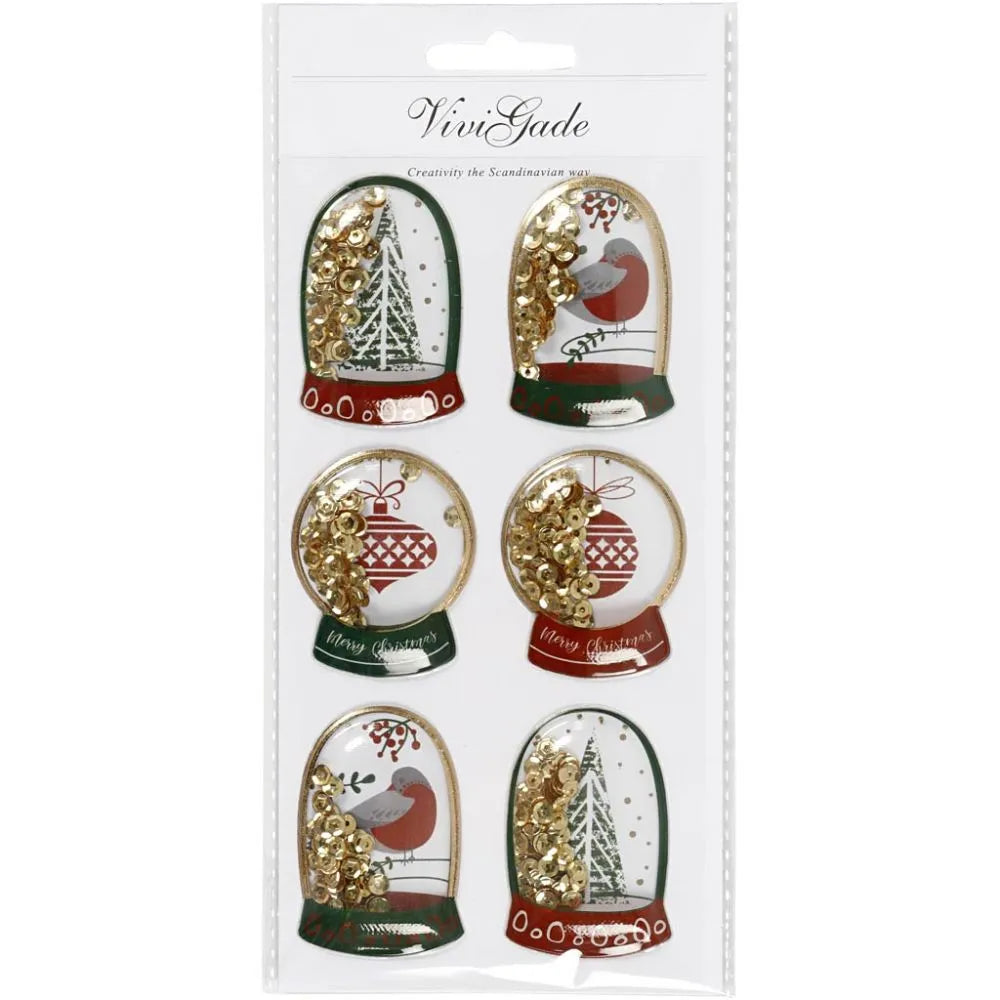 Vivi Gade Gold Shaker Stickers - Baubles, Doves and Trees (Pack of 6)