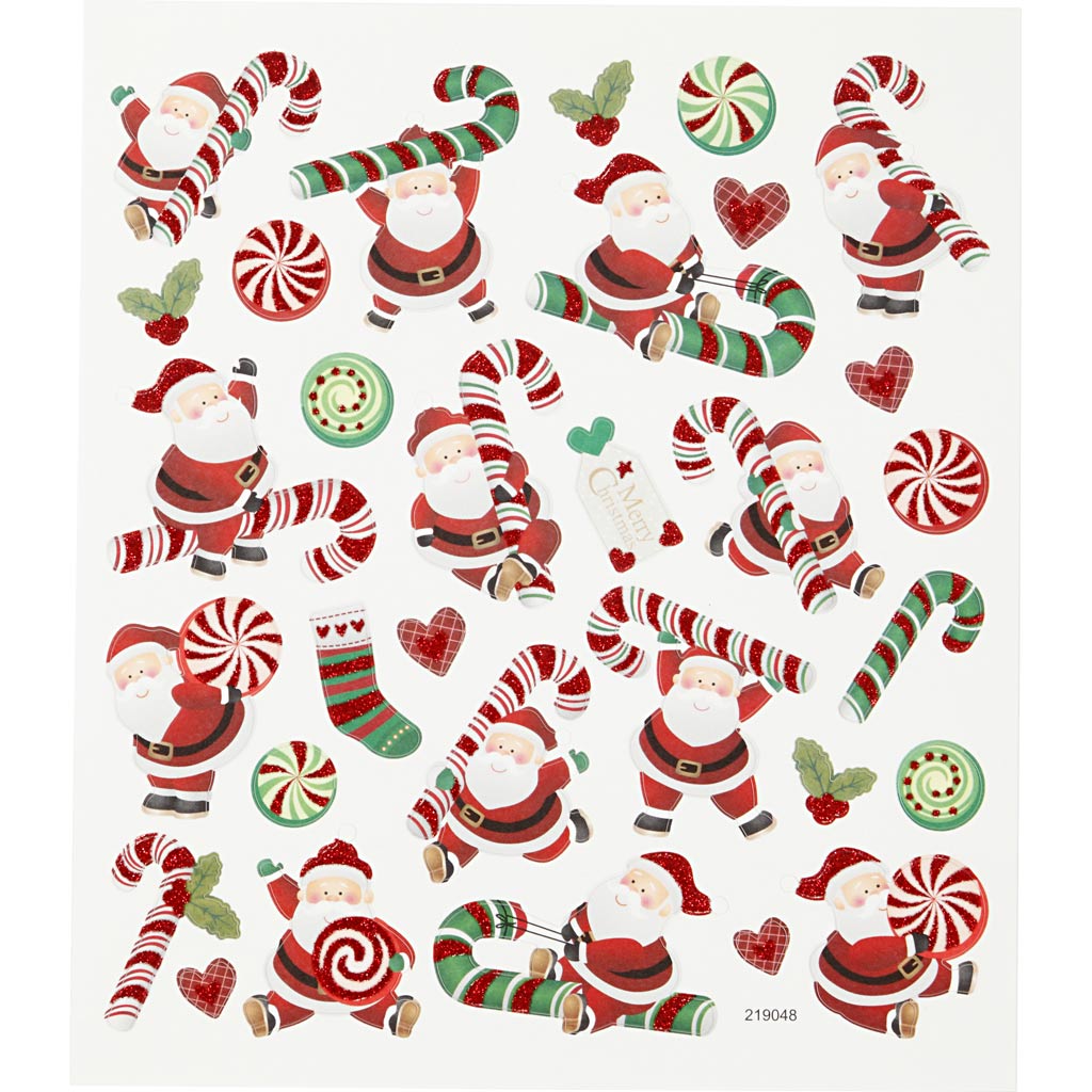 Stickers Sheet 15 x 16.5cm - Santa & Candy Cane