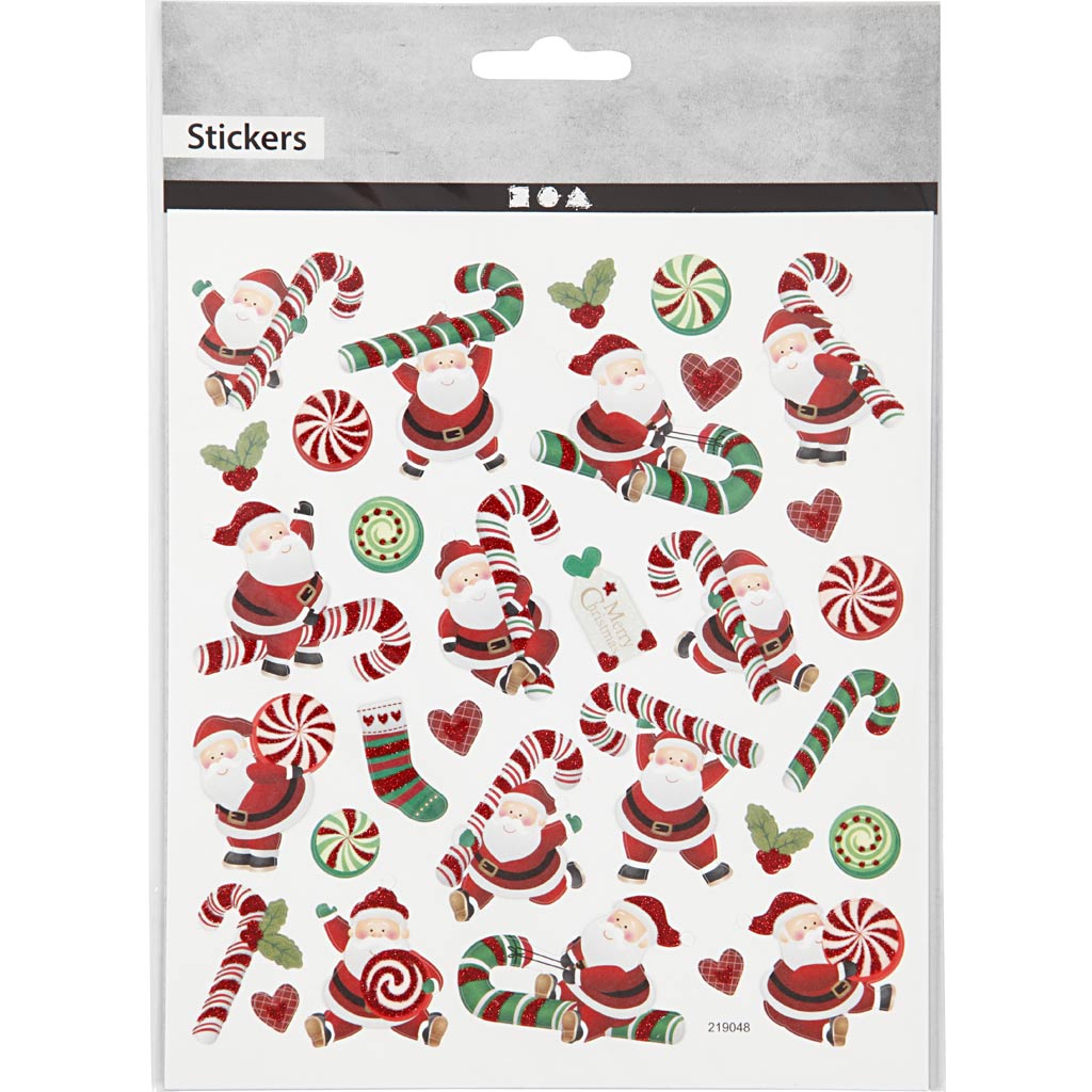 Stickers Sheet 15 x 16.5cm - Santa & Candy Cane