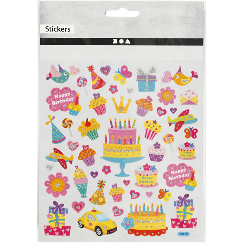 Fancy Glitter Stickers Sheet 15x16.5cm - Birthday