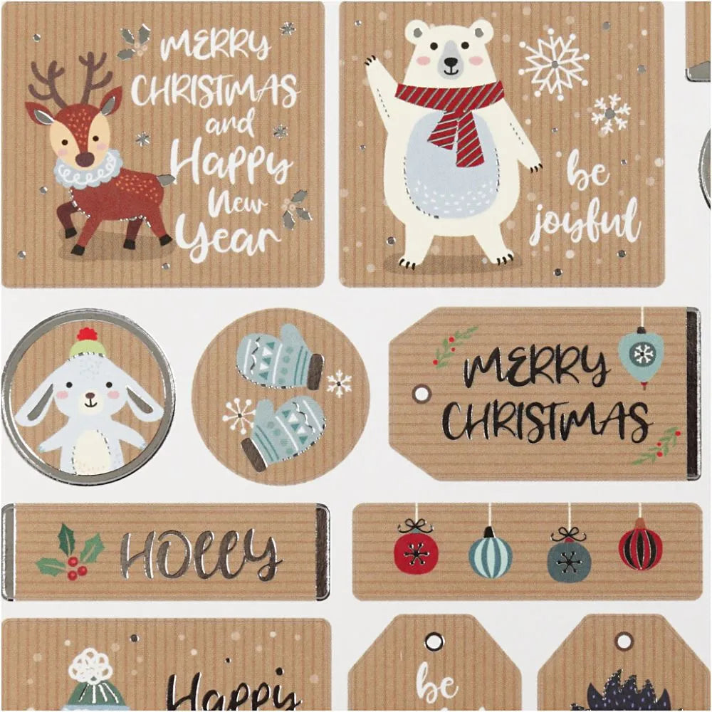 Christmas stickers with Silver Foil (1 Sheet)