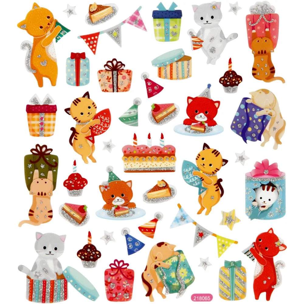 Creativ Glitter Stickers - Birthday Cats (1 Sheet)
