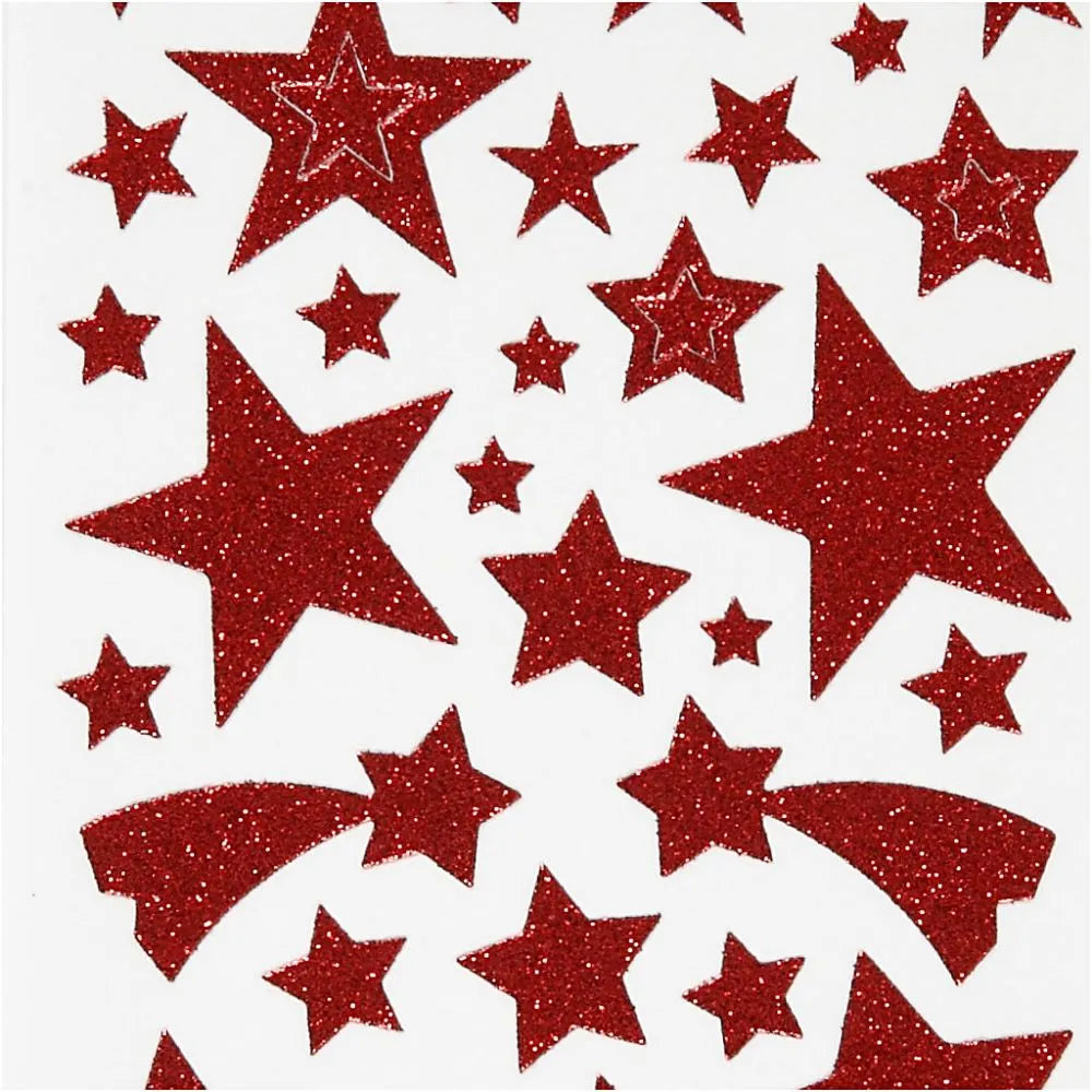 Glitter Stickers Sheets 10x24 cm - Red Stars (2 Sheets)