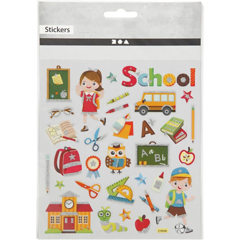 Fancy Glitter Stickers 15x16.5 cm - School (1 Sheet)