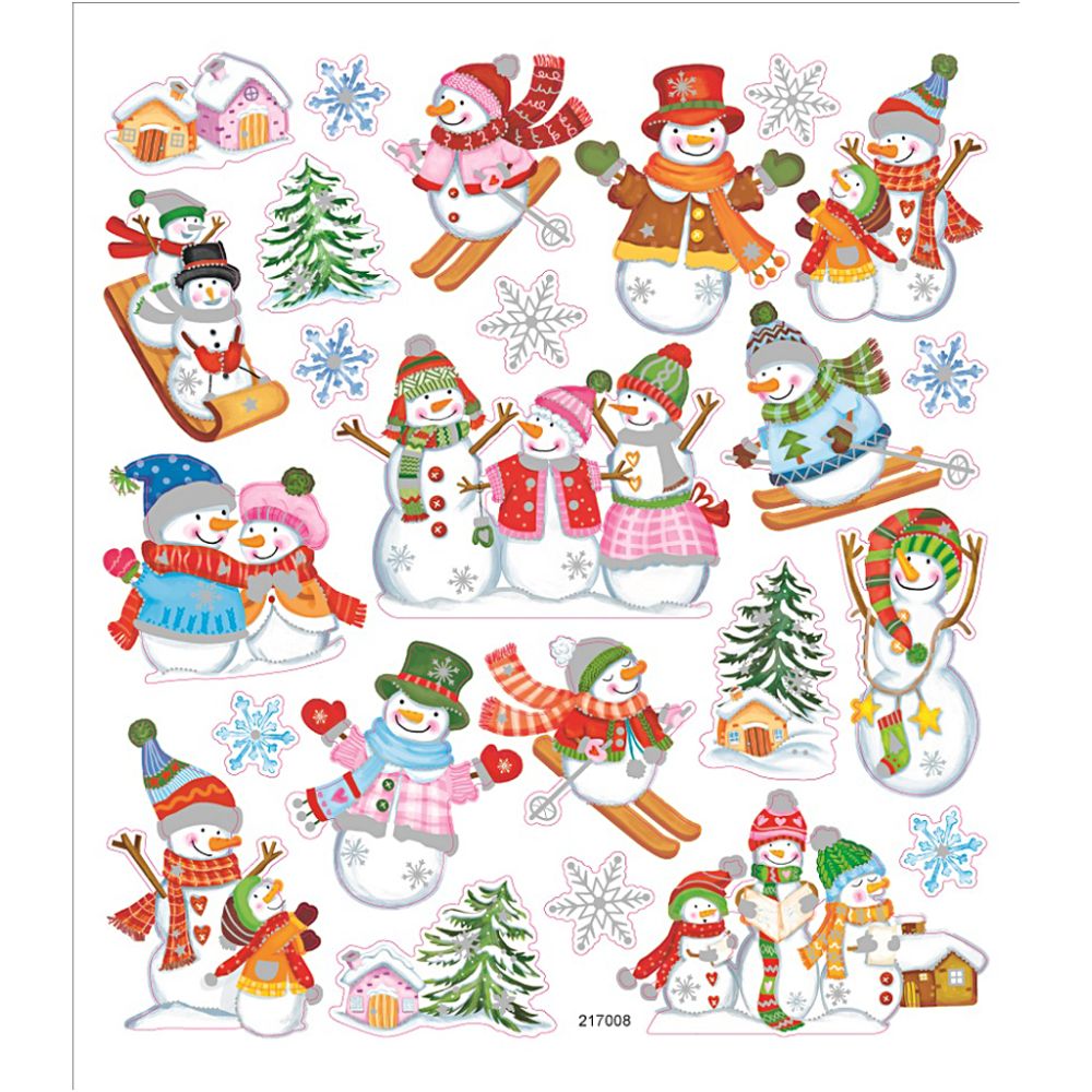 Stickers 15x16.5 cm - Snowmen on Skis (1 sheet)