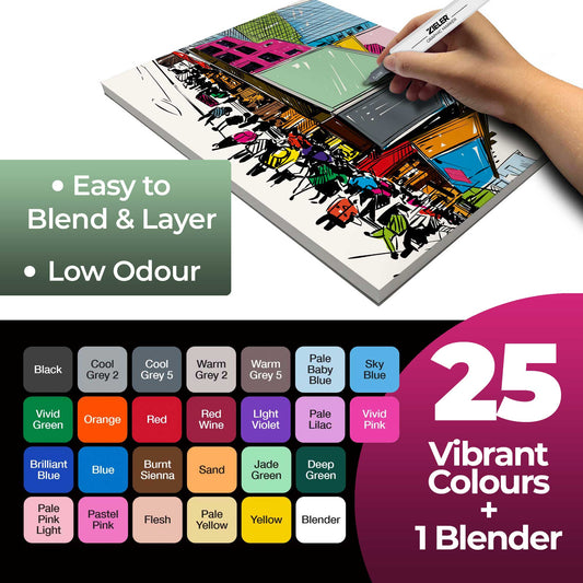 Zieler 25 Artists Graphic Marker Pens + 1 Blending Marker