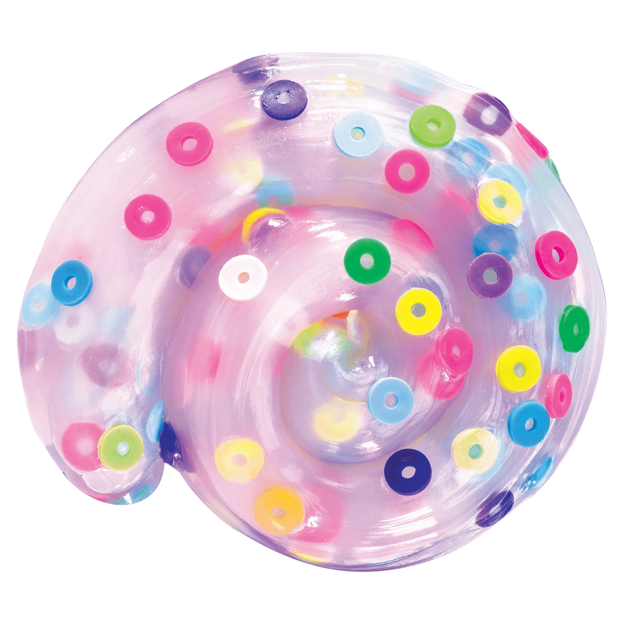 Inflatable pool float with colorful circular patterns on a white background