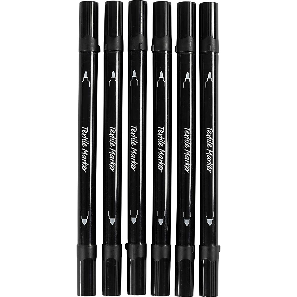 Textile Markers Line 2.3+3.6mm - Black (6 Pieces)