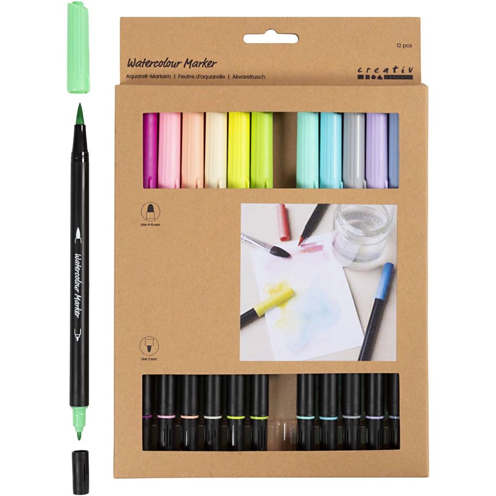 Watercolour Marker - Pastel Colours 2+4-8 mm (12 Pack)