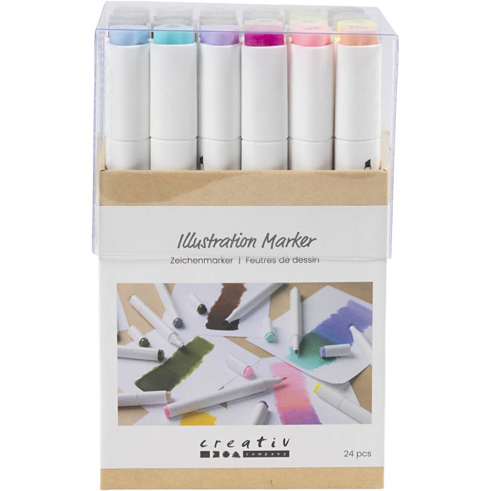 Illustration Markers - Pastel Colours 1+8 mm (24 Pack)