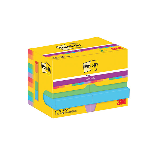 Post-it Super Sticky Z-Notes 47.6x47.6mm 90 Sheets Playful (Pack of 12) 622-12SS-PLAY