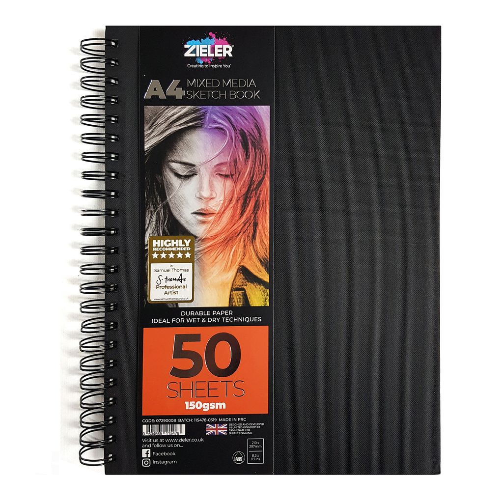 Zieler A4 Spiral Bound Hardback Mixed Media Sketchbook (Portrait)