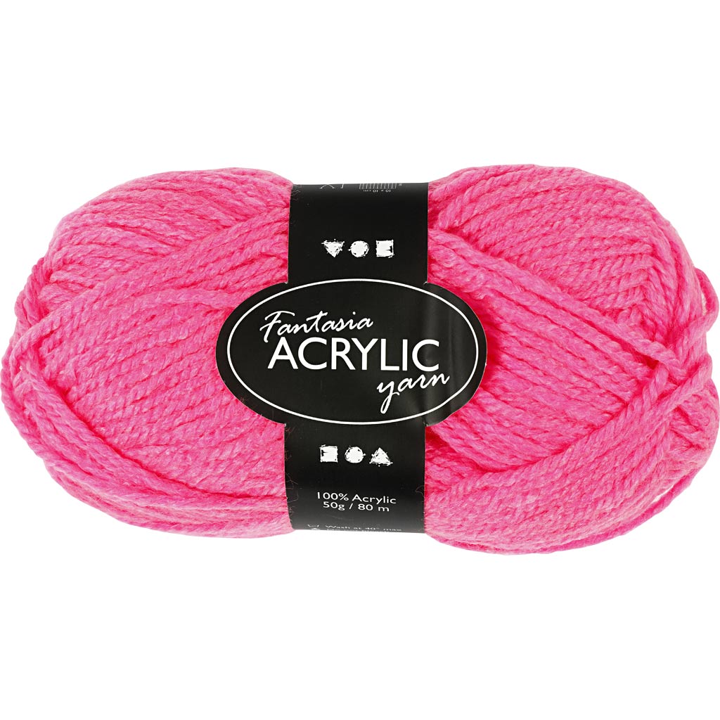 Fantasia Acrylic Yarn L: 80m Needle 45-5 - Neon Pink 50g Ball