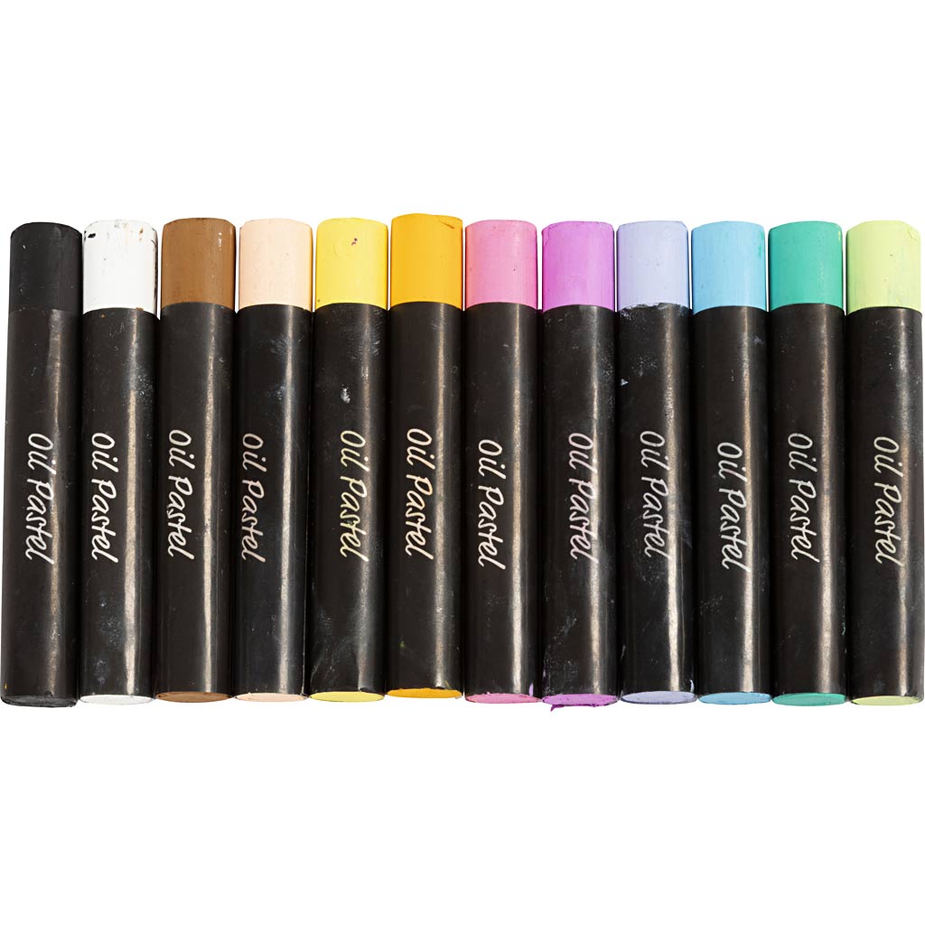 Oil Pastels L:7cm Thickness 11mm - Pastel Colours (12 Pack)